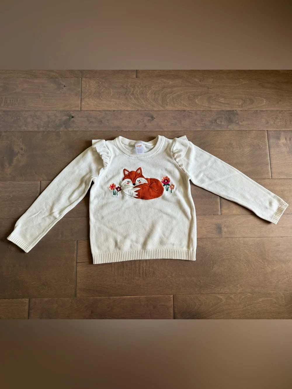 Girls Embroidered Fox Sweater-White